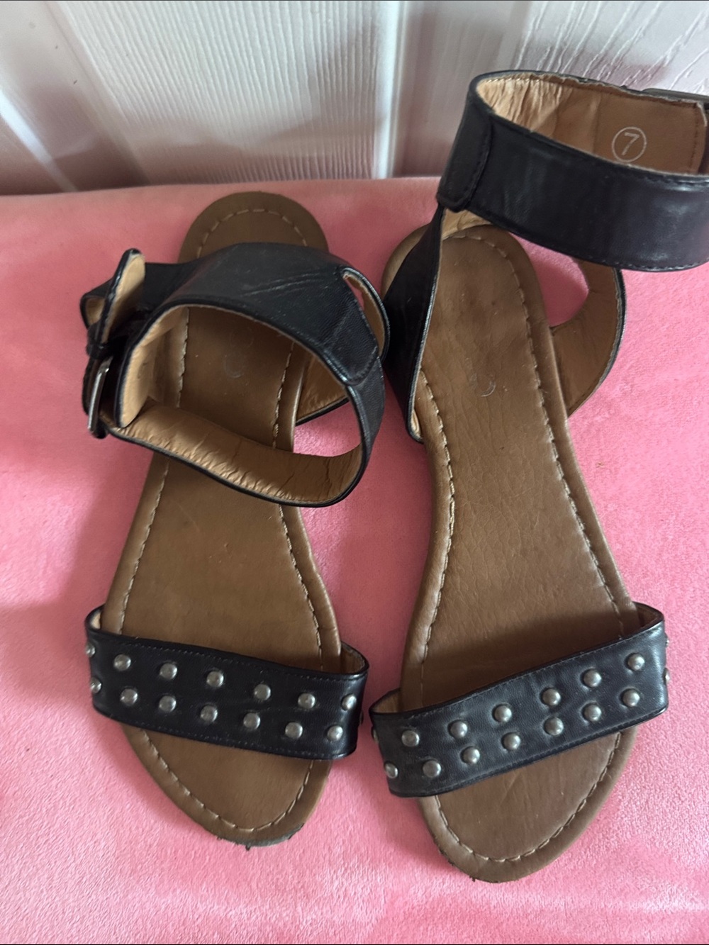 JustFab Black Studded Ankle-Strap Sandals
